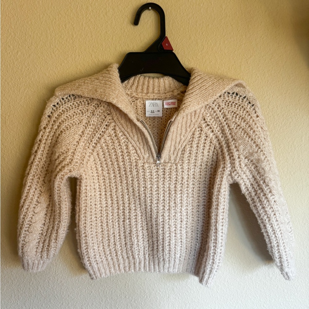 Zara Kids Cream Knit Half-Zip Sweater 2/3YRS
